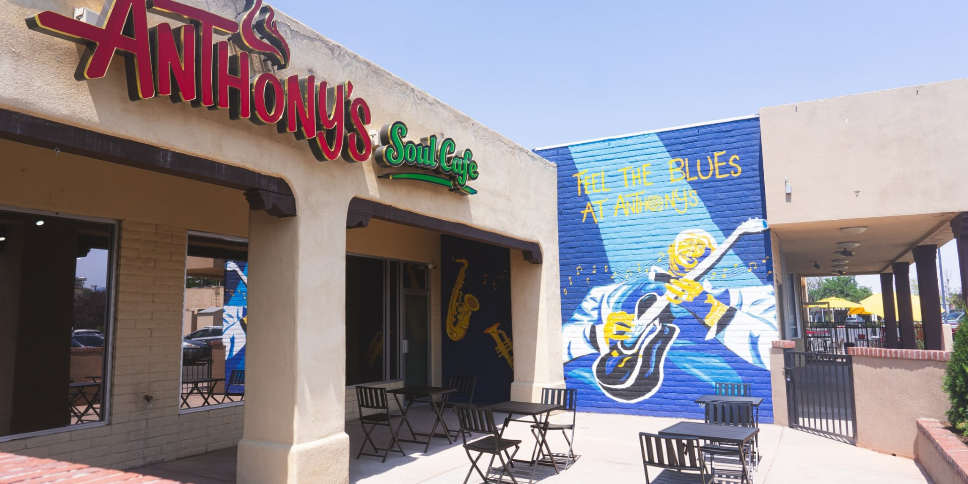 Anthony's Soul Cafe storefront and patio in Santa Fe, NM